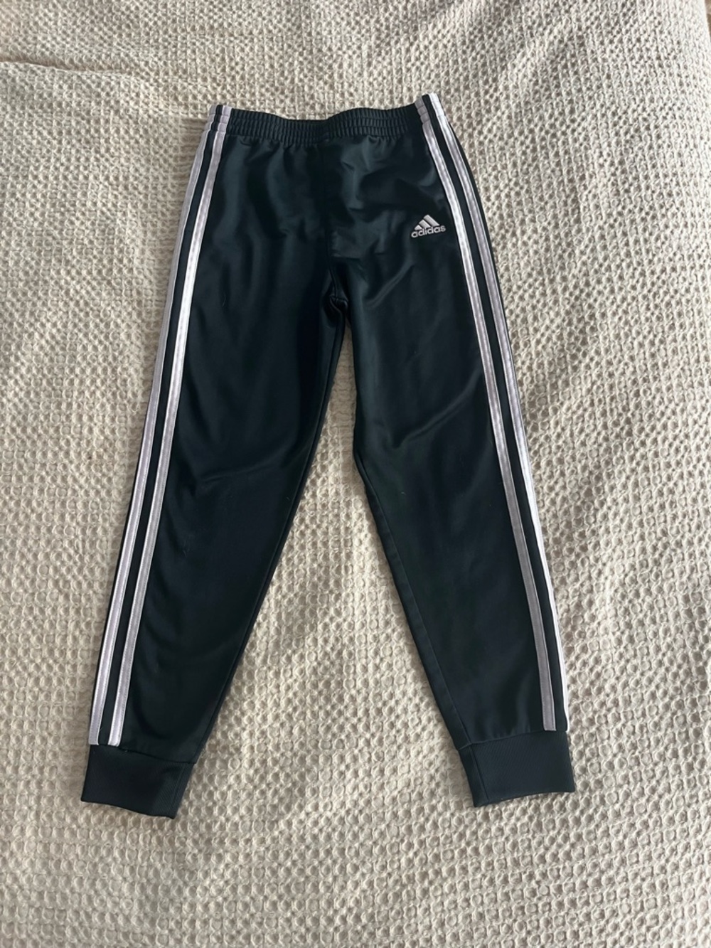 Adidas Kids Black Track Pants with Pink Stripes